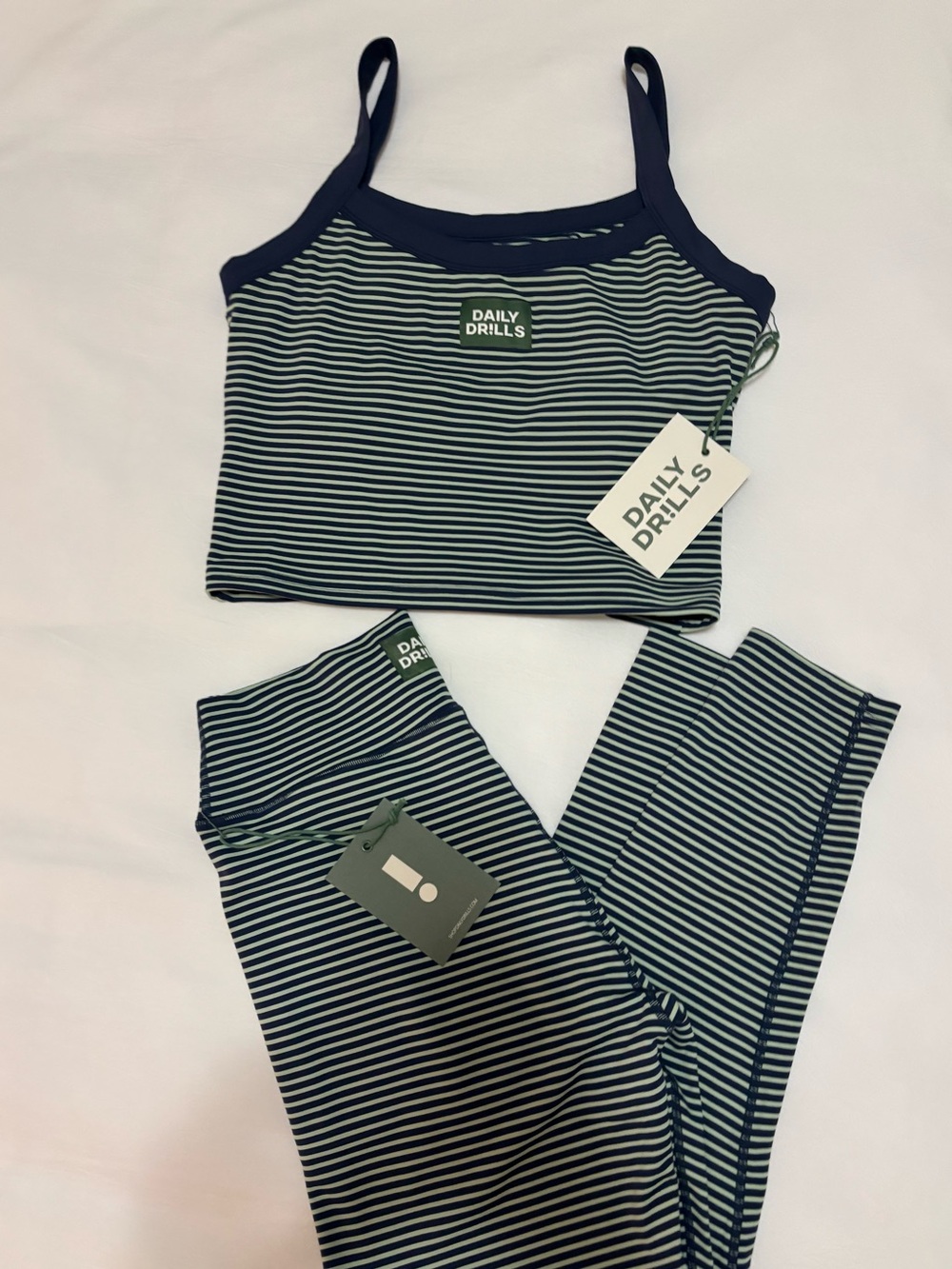 Play! Everyday tank and Drills leggings - Large SET - Navy Mint Stripe